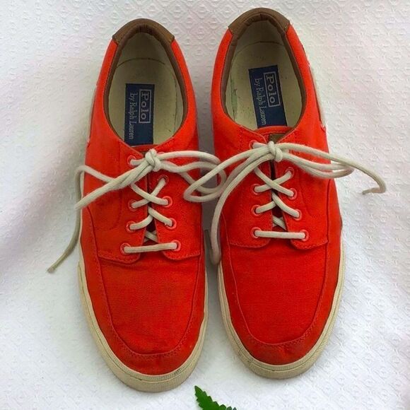 Polo Ralph Lauren Red Lace Up Deck Boat Shoes - Picture 4 of 12